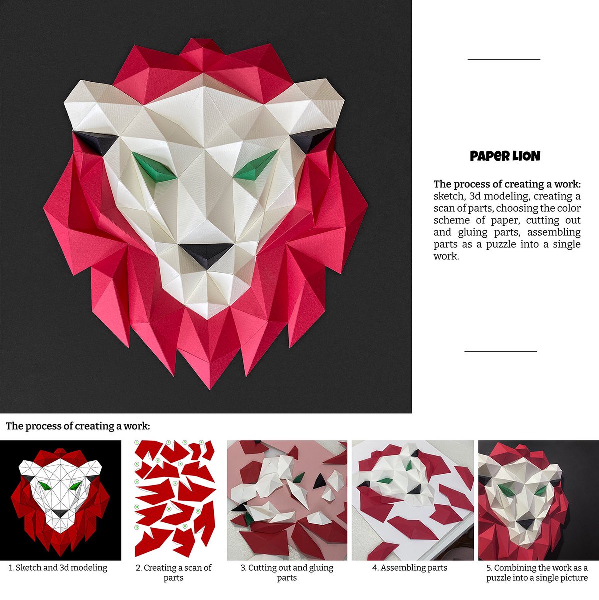 Gm dear friends😍❤️

The Paper Lion is assembled by hand from small pieces of paper)). 
Workflow from creating a pencil sketch, modeling 3 models, creating a scan, cutting and gluing parts into a single picture like a puzzle❤️

Available 10/10 (0.025 eth)

opensea.io/assets/ethereu…