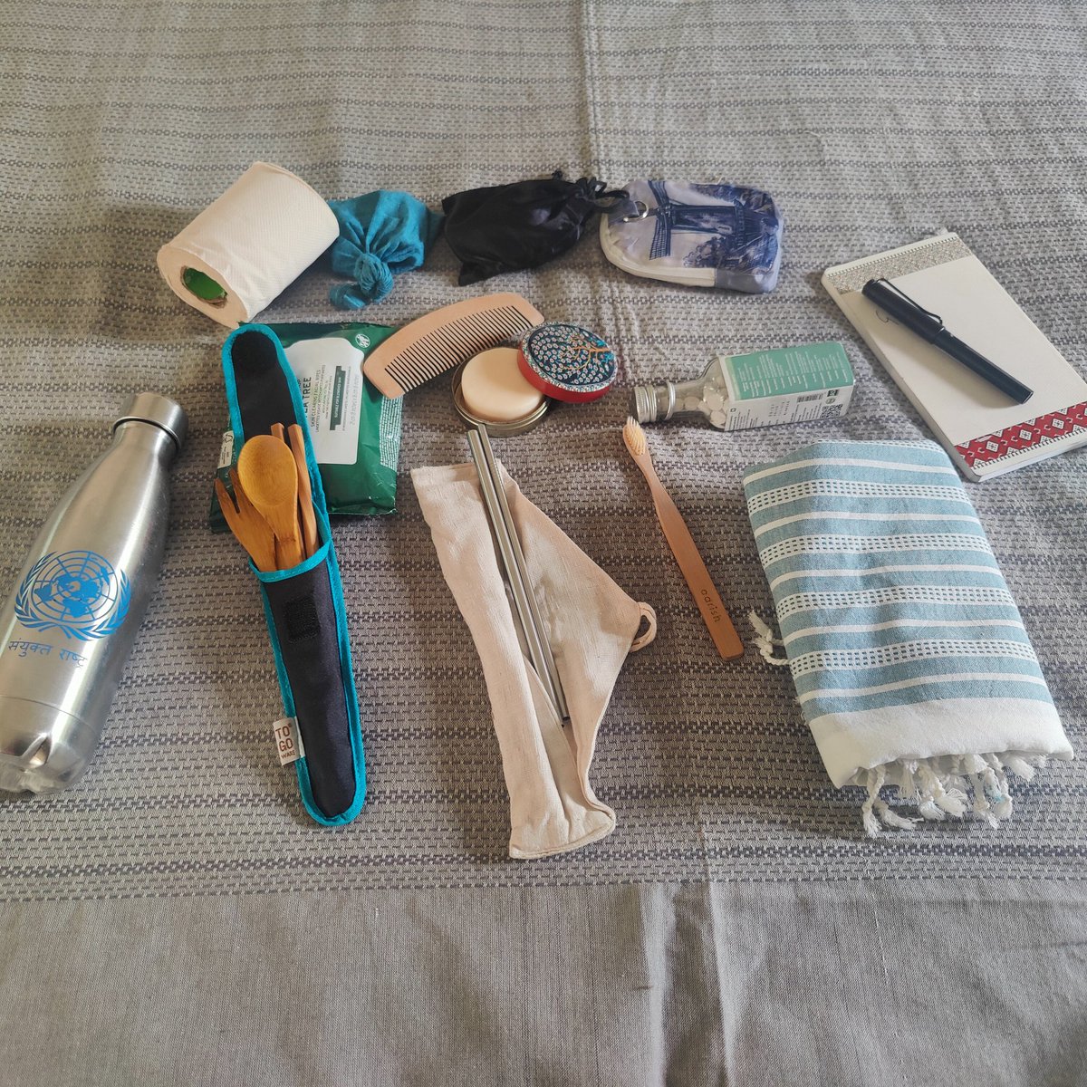 Geeta_Mohan's tweet photo. #WorldEnvironmentDay
My travel essentials...
Steel bottle
Wooden cutlery
Steel straw
Toothbrush
Toothpaste tabs
Thin towel (Gamcha)
Shampoo bar
Soap bar
Wooden comb
Tissue roll
Biodegradable wet wipes
Menstrual cup
Cloth pads
Carry bag
Notepad
Pen 🖋️
#thinkplanet #thinkgreen https://t.co/nrEcqZuoTo