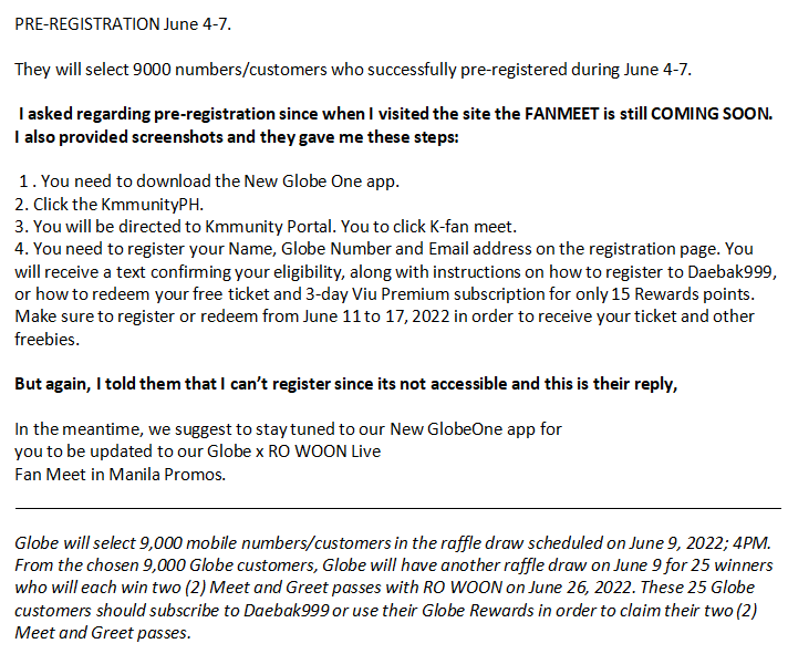 lilKANGGUN's tweet photo. So I talked to Globe Telecom thru messenger and this are the summarized information they gave me.

- PLEASE BE INFORMED THAT ACCORDING TO GLOBE THE 9000 WINNERS IS FOR BOTH ONLINE AND LIVE FANMEETING!

- No news if there will be a TICKET SELLING for ROWOON's Fanmeeting! https://t.co/fIP0dtLSD7