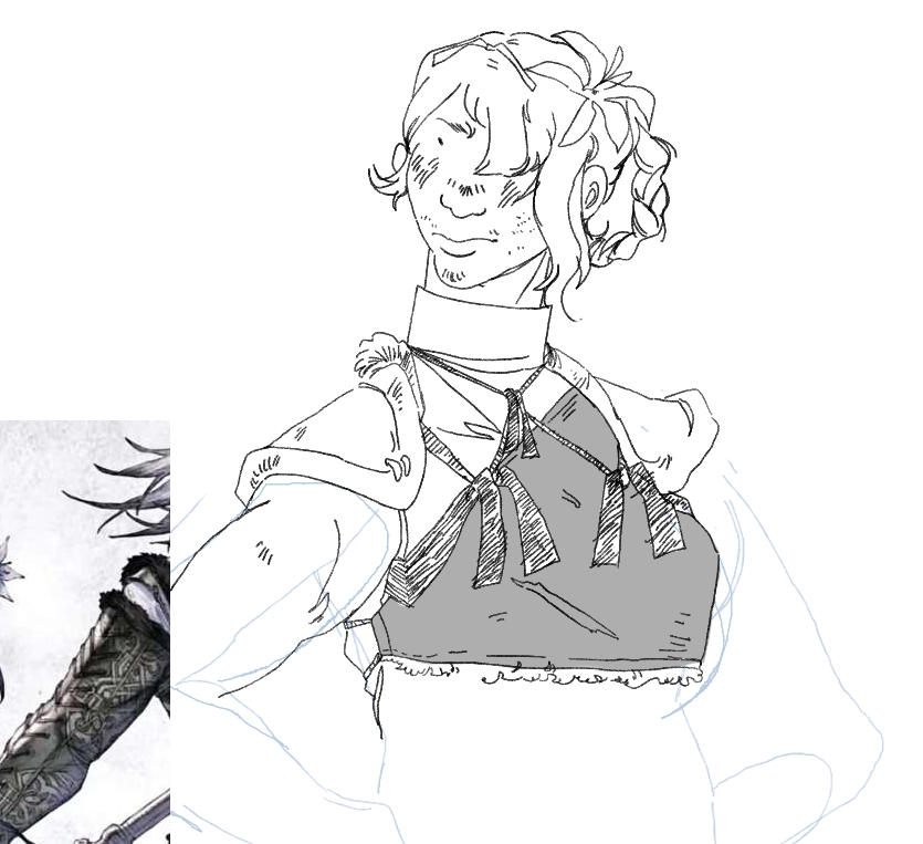 keeping her stupid ribbon motif but giving her actual leather armor. going to BED my birds got mad and flung seed at me 