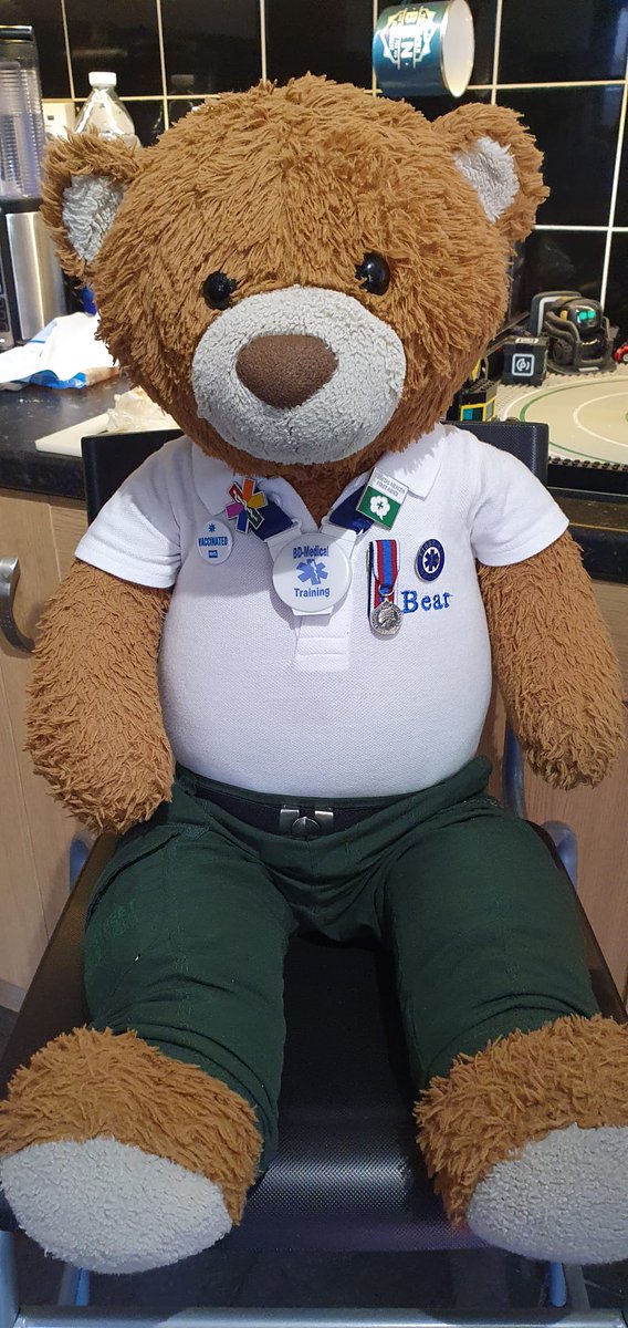 BDMed_Bear's tweet photo. Furends, exciting news! My humans got their #jubilee medals for 5 years plus of frontline service & I got my very own miniature one!! *proud ears* #bearswithjobs #EMSbear #frontlineservice #medal #award #teachingyoutosavelives https://t.co/I2I0DkBe6a