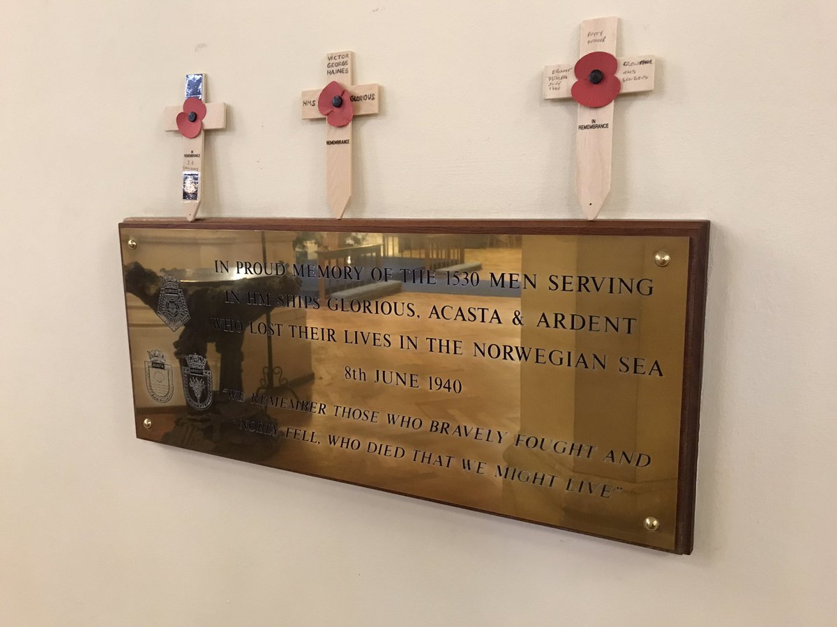 hmsacasta's tweet photo. Preparing to attend the GLARAC memorial service in HMS Drake. The GLARAC plaque and HMS Acasta looking in great condition https://t.co/L3rWJNY2wY