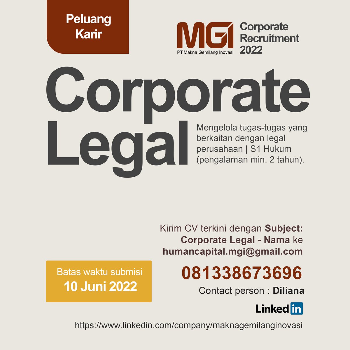 diliana_devi's tweet photo. Halo Teman Mangsi!
Mangsi memberikan kesempatan untuk membangun karir bersama Mangsi sebagai Corporate Legal.
Siapkan diri dan segera kirimkan CV terbaru kamu dengan Subject:
Corporate Legal - Nama
ke email humancapital.mgi@gmail.com 
#BALILoker @BALILoker https://t.co/uEi9dj0zcQ