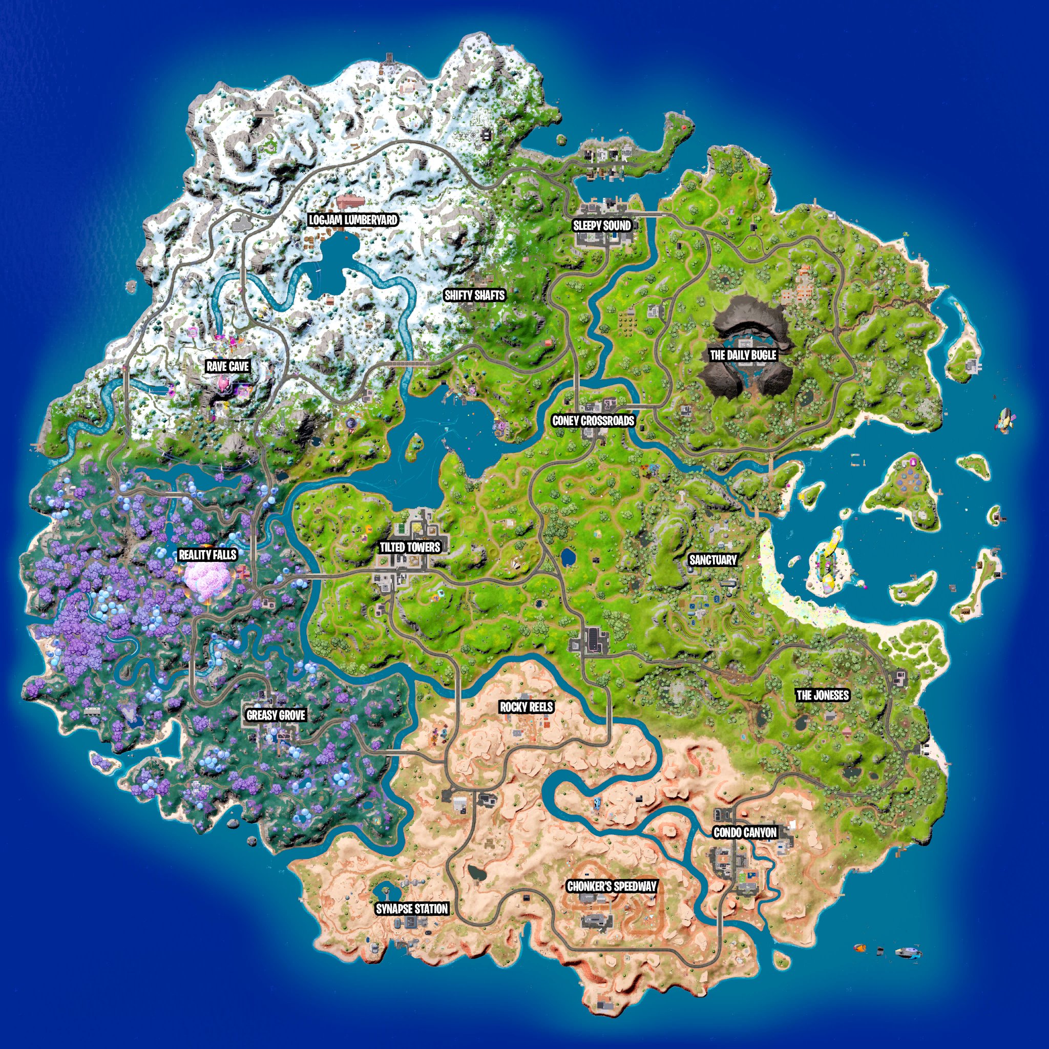 Rutgerk Fortnite Chapter 3 Season 3 Map With Named Locations New Names Rave Cave Reality Falls T Co Szgm8htkwt Twitter