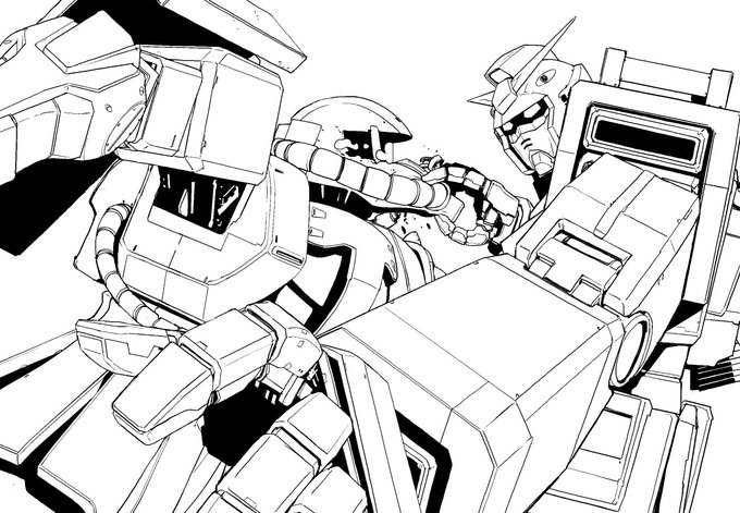 できた!1話のシーンを下敷きにしてなかったらとても描けない難しいデザイン。ガンダムの仕事は来ないだろうけど漫画やアニメで描いてる人は尊敬だね。 