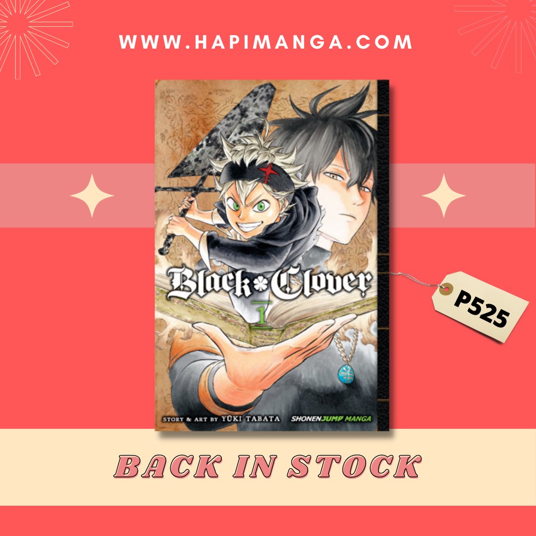 HapiManga's tweet photo. RESTOCK UPDATE!

Black Clover is now available in stock at https://t.co/h3Kl8ojqBr for PHP 525 only! 🤩

Also available on Shopee for PHP 550 (due to Shopee fees) : https://t.co/Ta5yyfKnql

Guaranteed:
💛 Brand New
💛 Official Viz Manga
💛 Ships 2-7 days https://t.co/IiZkfVj47b