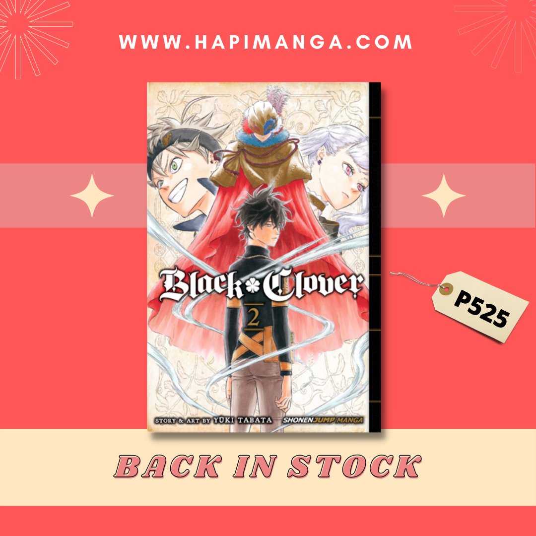 HapiManga's tweet photo. RESTOCK UPDATE!

Black Clover is now available in stock at https://t.co/h3Kl8ojqBr for PHP 525 only! 🤩

Also available on Shopee for PHP 550 (due to Shopee fees) : https://t.co/Ta5yyfKnql

Guaranteed:
💛 Brand New
💛 Official Viz Manga
💛 Ships 2-7 days https://t.co/IiZkfVj47b