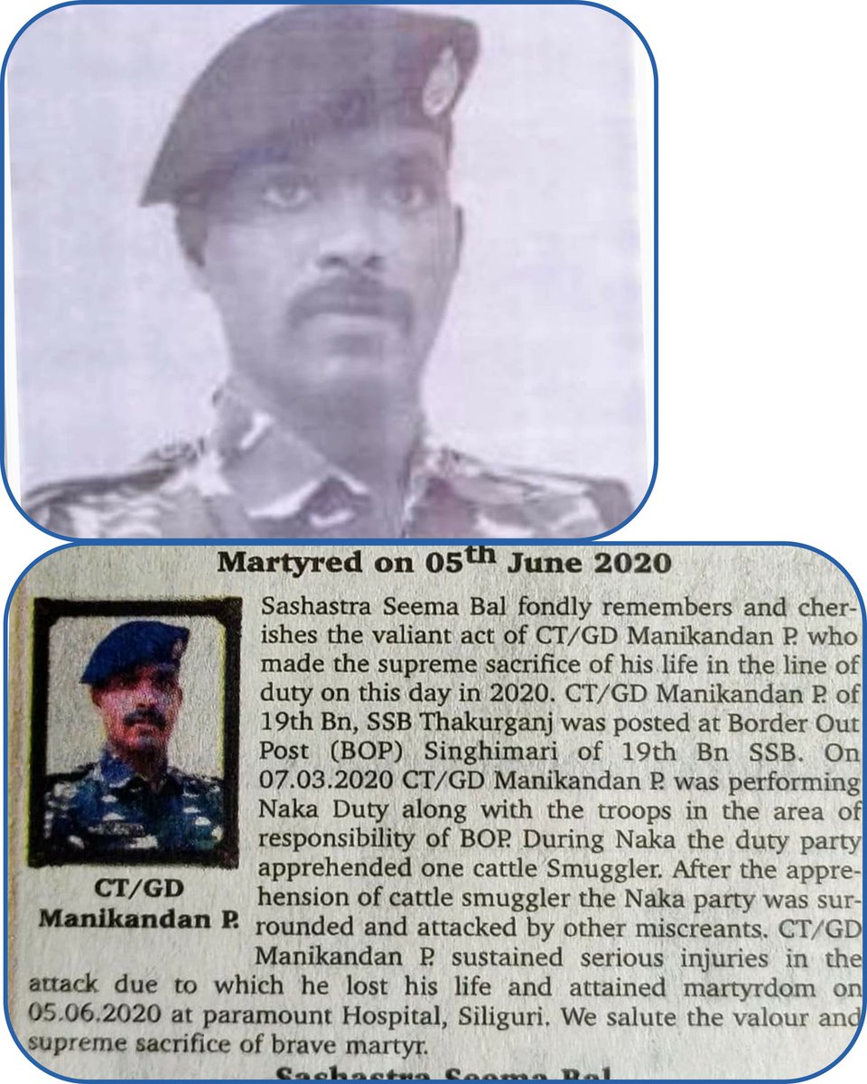 priority_n's tweet photo. Homage to 

CT/GD MANIKANDAN P.
#19BN @SSB_INDIA

on Balidan Diwas
He sustained injuries fighting with terrorists while securing Indo-Nepal Intl Border on March 7,2020
Battled to survive for 90 days in Hospital at #SILIGURI
Succumbed to injuries on June 5,2020

#KnowYourHeroes https://t.co/mnMV7lZ6T2