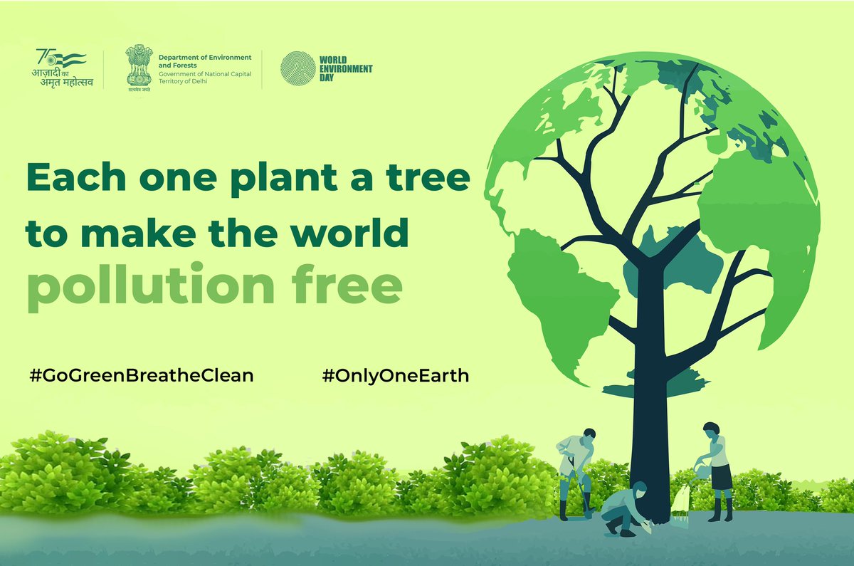Each one #plant a tree to make the world pollution-free. 
#WorldEnvironmentDay #PlantATree #OnlyOneEarth #plantCare #WorldEnvironmentDay2022 #GOGREEN #CleanDelhiGreenDelhi #PlantTrees #ClimateActionNow <a href="/delhi_parks/">Delhi Parks and Gardens Society</a> <a href="/moefcc/">MoEF&CC</a> <a href="/jayachandran_ks/">Jayachandran KS</a> <a href="/UNDP_India/">UNDP India</a> @giz_india <a href="/TheGreenIndia/">The Green India</a>
