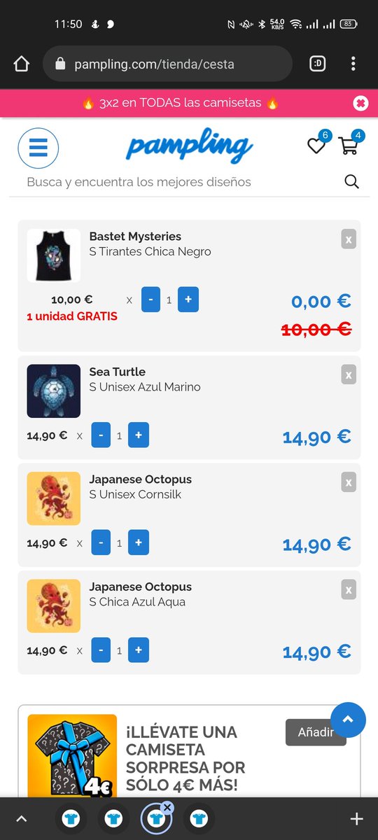 Monzonci's tweet photo. @Pampling_EN I'm trying to buy through your webpage one 3x2 + one 10€ promotion and it is not working. What can I do? https://t.co/S0ChreXlh7