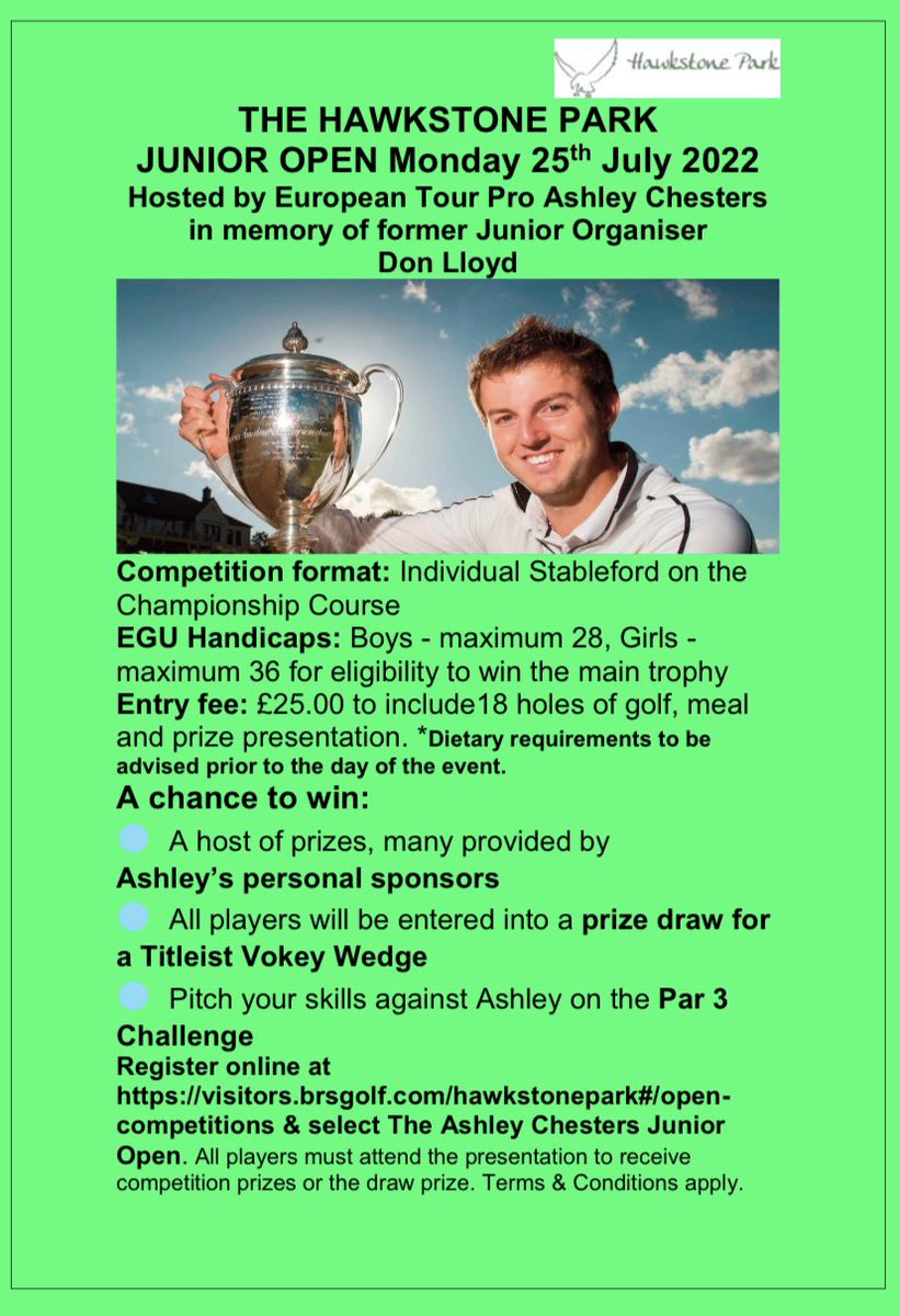 I will be once again hosting the @Hawkstone_Park junior open on Monday 25th July in memory of my old junior organiser Don Lloyd. Follow the link to enter. visitors.brsgolf.com/hawkstonepark#…