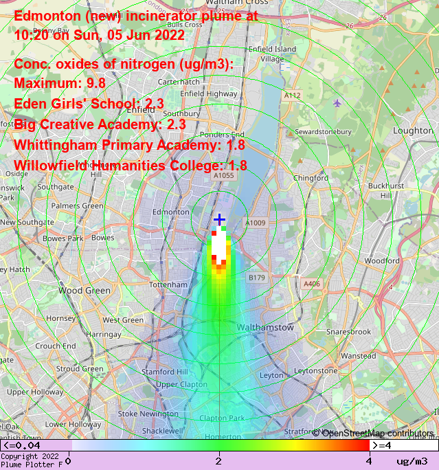 plumeplotter's tweet photo. Latest Edmonton (new) incinerator plume plot, 10:20 05/06/22 #LeaBridge #LowerClapton #ClaptonPark https://t.co/ue2w4O0AUu https://t.co/Mgx2z666Dt