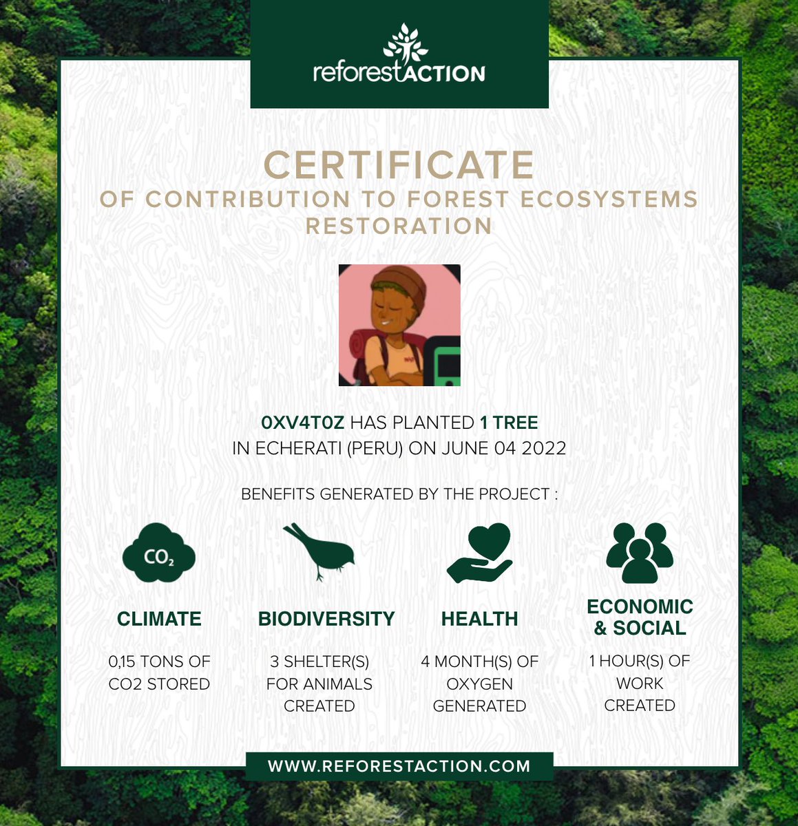 Yesterday, our Discord members planted many trees, which means:
- 1,05 tones of CO2 stored 🌳
- 21 shelters for animals created 🐦
- 28 months of oxygen generated 🫁
- 7 hours of work generated 👨‍🌾
It's your time to act : discord.gg/DTXUA7wE