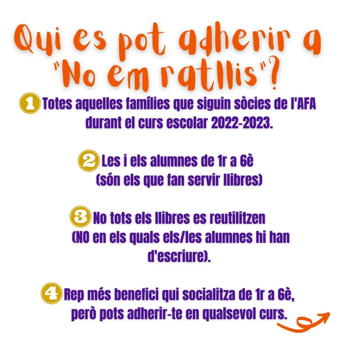 afafred_mistral's tweet photo. Ja estem preparant la compra de llibres pel curs 2022-23. Saps com és el programa de socialització de llibres del Frederic Mistral, "No em ratllis"? 
Aquí et fem cinc cèntims. Atents a les xarxes i al mail que aviat us informarem com fer-ho si aix�� ho voleu. 👇🏼 https://t.co/deEuS8IunT