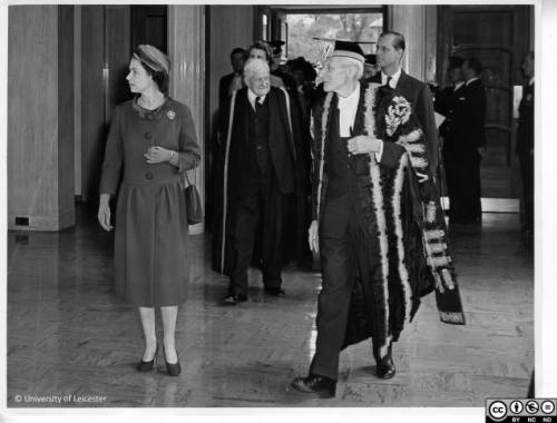 #TB to 1958 when The Percy Gee Building, home of @LeicesterUnion was opened by Queen Elizabeth II and Prince Philip amid “a mood of infectious friendliness and gaiety”. Named after Percy Gee, one of the founding members of the Leicester University College. #UoL100 | #HM70