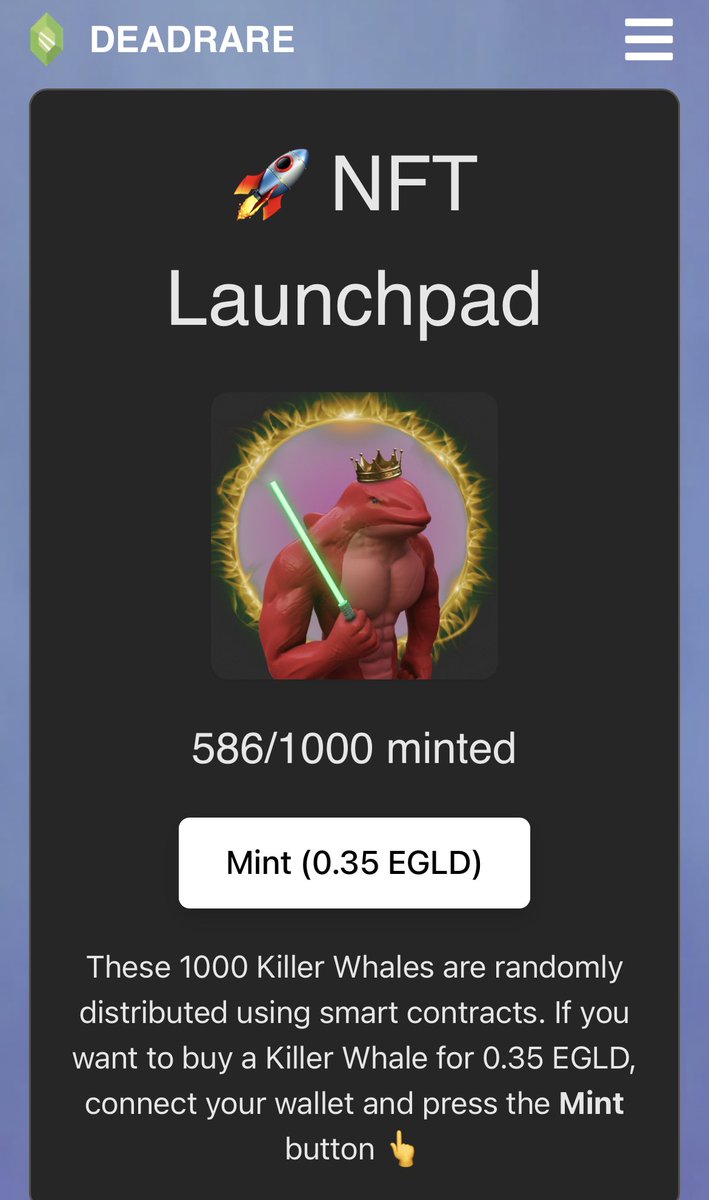 🔥 #NFTGiveaway for the <a href="/NFTKillers/">🐳 Crypto Killers NFT 🐳</a> pod 🔥

MINT LINK:

deadrare.io/launchpad/cryp…

Help our #ElrondCommunity hit our 1k minting milestone. 1 x 🐳 NFT giveaway if we mint another 50 🐳🐳🐳 in 24 hours! 

Next stop 💍 S4 Limited Editions 💍