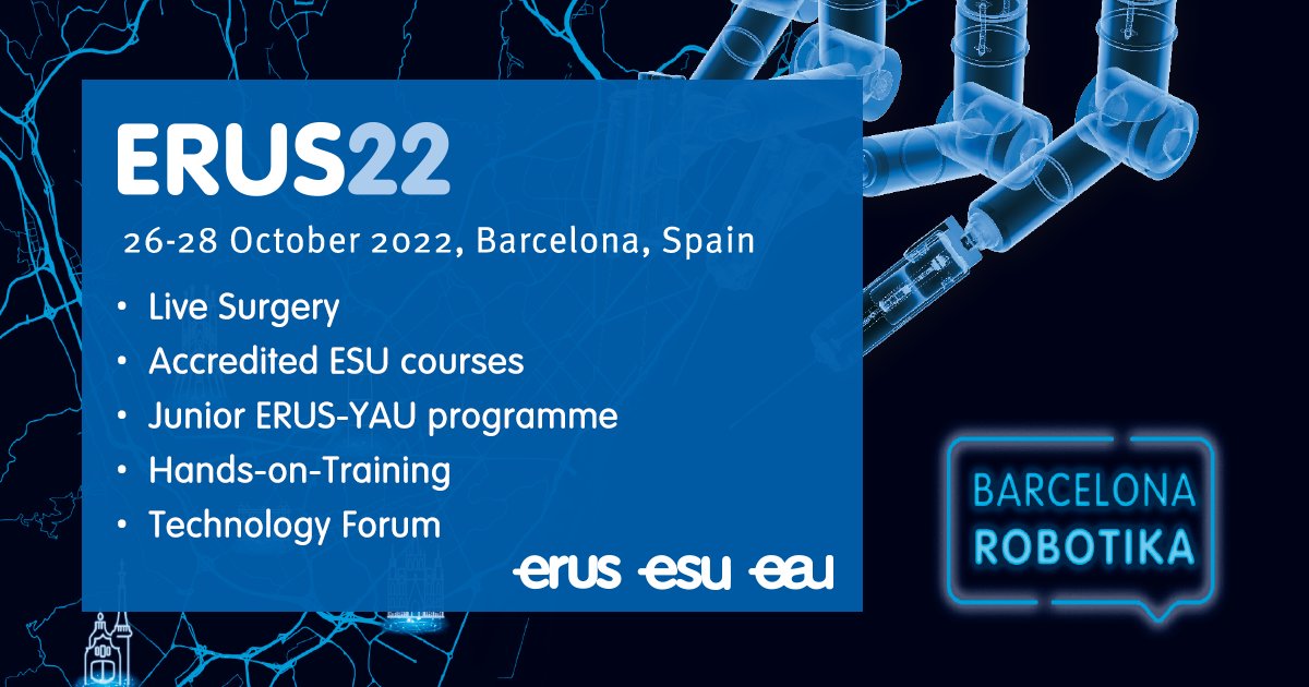 Are you ready for more #LiveSurgery than ever before? ERUS22 will feature 38 procedures from 7 centres: 6 in Barcelona and 1 in Beijing, with both oncological and non-oncological urological surgeries.

See what #ERUS22 has to offer: ow.ly/uPhE50Jn2Ke