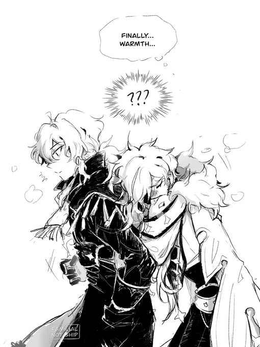 When you're cold and you have a walking, breathing heater- I mean,, brother,, just standing there
-
(Not ship) It's canon that Kaeya enjoy summer, so I like to imagine that he secretly doesn't like winter :) Diluc exudes warmth so he's a perfect portable heater 