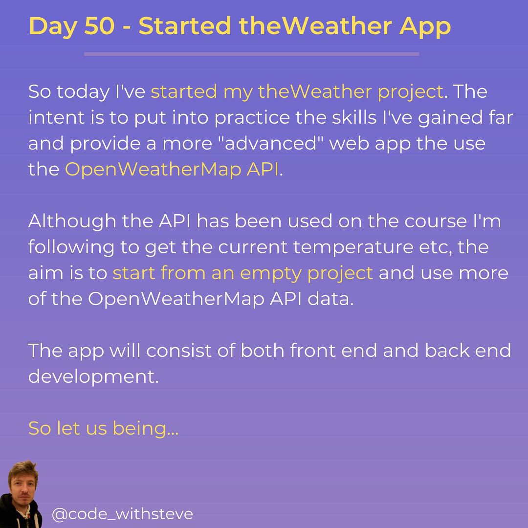 code_withsteve's tweet image. 1 of 2 - Hello friends 👋 So it’s day 50 of #100daysofcodechallenge 🙂
.
Here’s a little update of theWeather app progress and the problem with the Navbar. Have you had the same issue?
.
🏷
#webdevelopment #softwaredeveloper #bootstrap #programmer #frontenddev #Frontend #tech