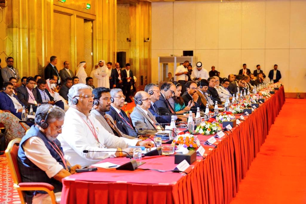 VPIndia's tweet photo. The Vice President, Shri M. Venkaiah Naidu addressing the members of the business community at India-Qatar Business Forum in Doha, Qatar today. @MEAIndia https://t.co/eKsURFXLJy