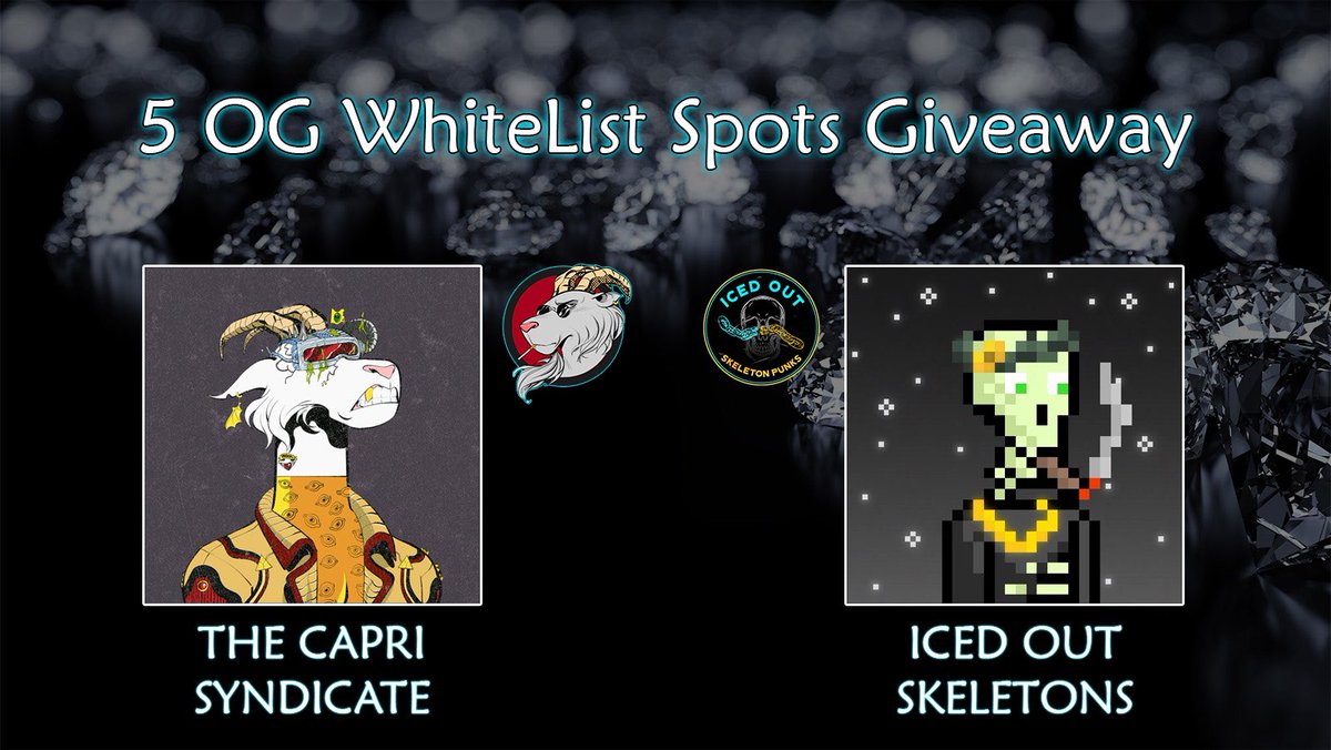🎁Thanks to our #SOL partner at <a href="/CapriSyndicate/">The Capri Syndicate</a> we are giving away🎁

🏆 5 OG WL Spots

To enter
1️⃣ RT, ❤️ &amp; tag 2 friends
2️⃣follow <a href="/CapriSyndicate/">The Capri Syndicate</a> &amp; <a href="/ioskeletons/">Iced Out Skeletons 🏴‍☠️</a> 
3️⃣join their server 
discord.gg/BP98D6yAZ6

WL drawn in 72h

🧊🐐🤝💀🧊

#NFTGiveaway #SolanaNFTs