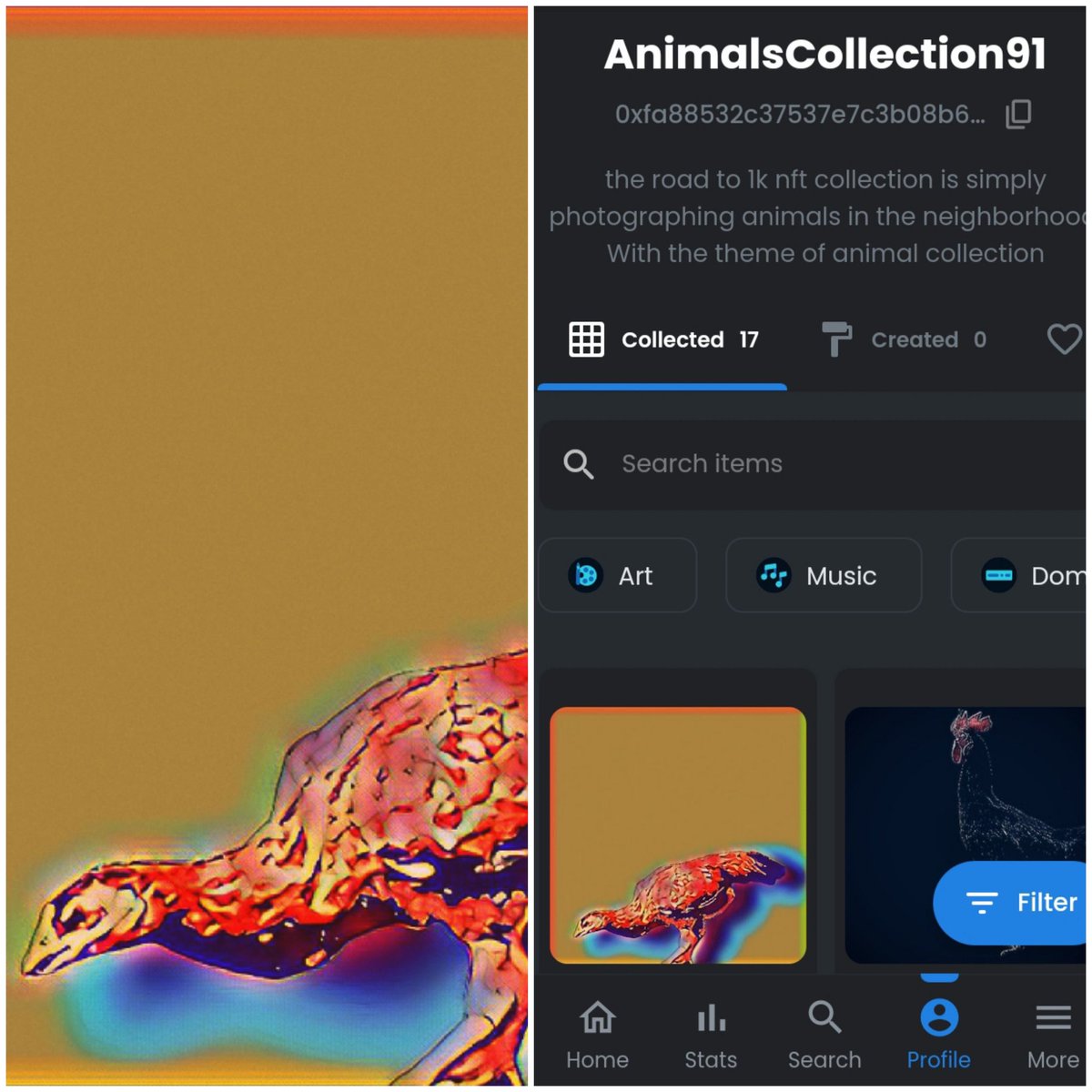 AnimalsARTz's tweet image. My new Animals Collection ( CHICKEN )
Saturday afternoon 12:30 pm
*link is in bio*
#nftproject #nftdrop #nftsale #nftsales #nftcommunity #nftcollection #nftnews #nftartists #nftcollector