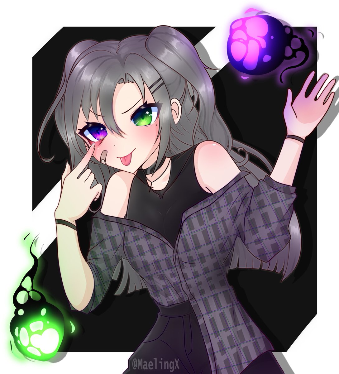 MaelingX's tweet photo. Thank you so much for commissioning me  @HanaYoshidaVT 💕 I Love how this turned out!! Make sure you guys go support her!! :D
Spoooky~💜w💚 !
#Artshida #commission #vtuber #VTuberUprising #VTuberEN https://t.co/Znw6xqx2ww