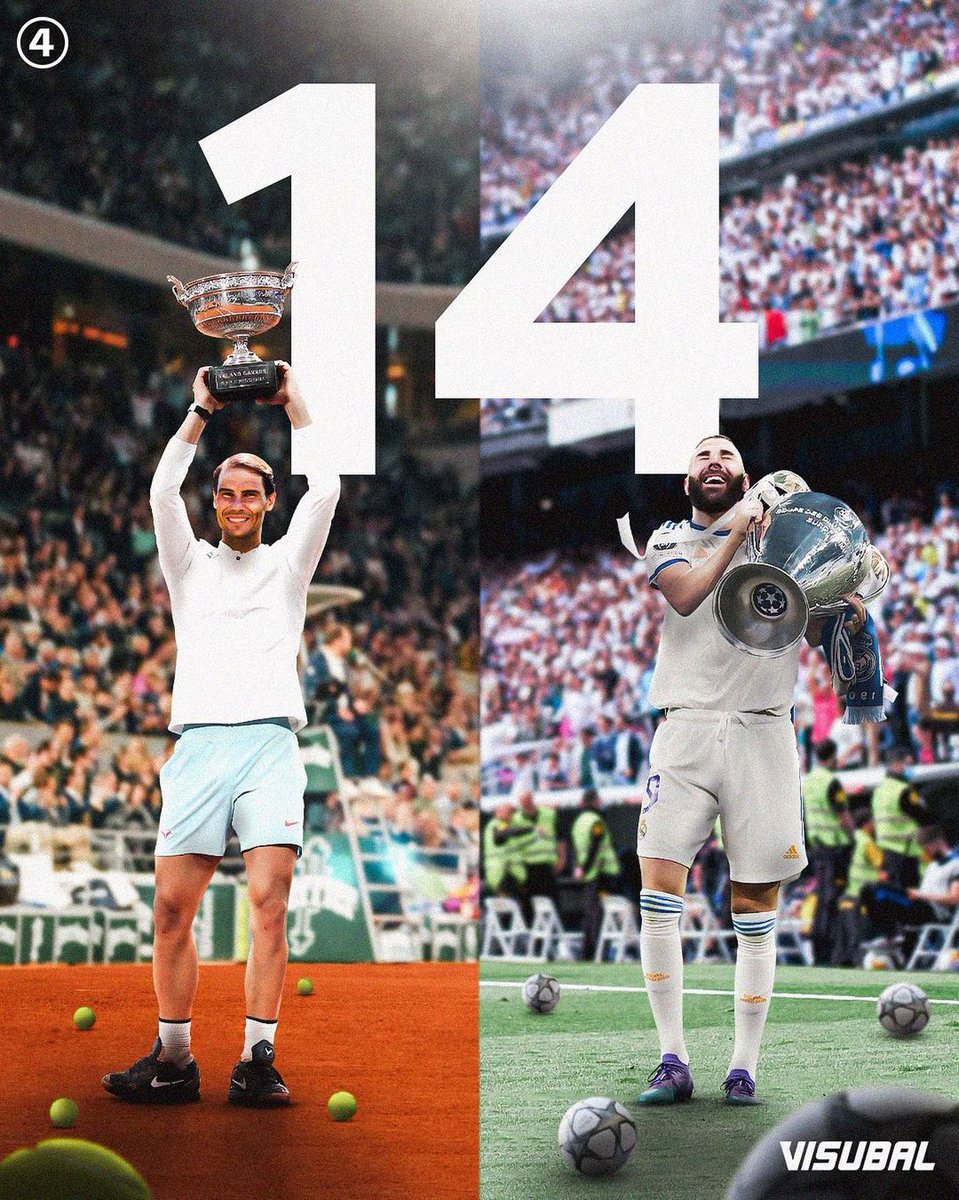1️⃣4️⃣ Roland Garros titles for <a href="/RafaelNadal/">Rafa Nadal</a> 🤝 1️⃣4️⃣ Champions League trophies for <a href="/realmadrid/">Real Madrid C.F.</a> 🎾⚽️