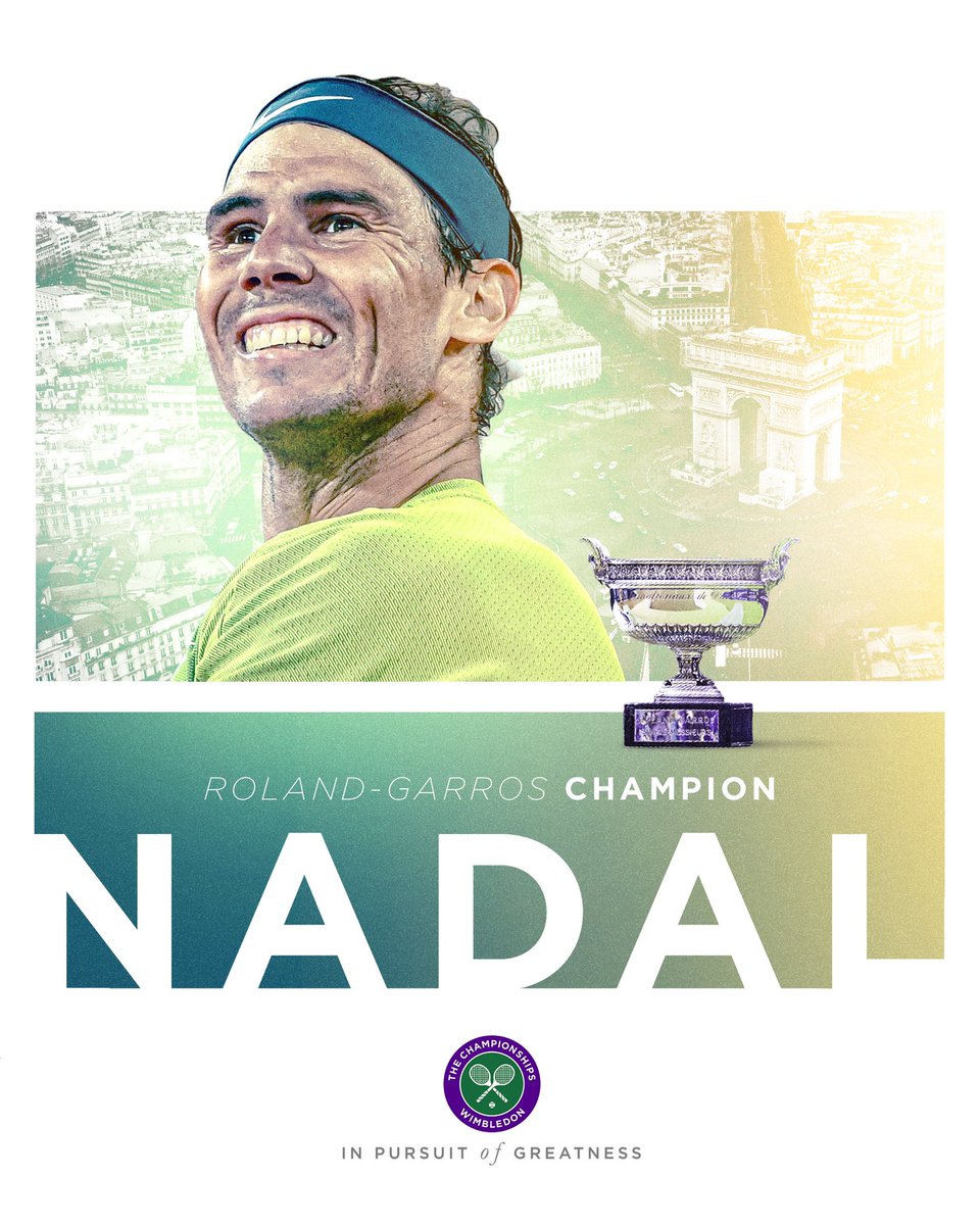 Wimbledon's tweet image. Breaking his own records 💪

@RafaelNadal - now the owner of 14 #RolandGarros titles and 22 Grand Slam titles 🏆