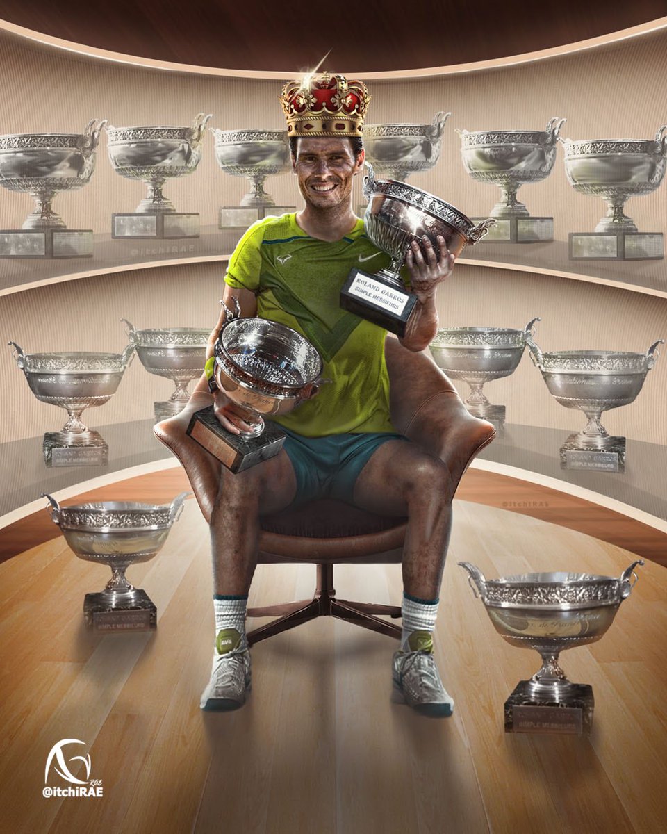 itchiRAE's tweet photo. Ladies and gentlemen 22 Grand Slams. ¡14 #RolandGarros ! The only one #RafaelNadal𓃵 https://t.co/iMpFfLCzy7