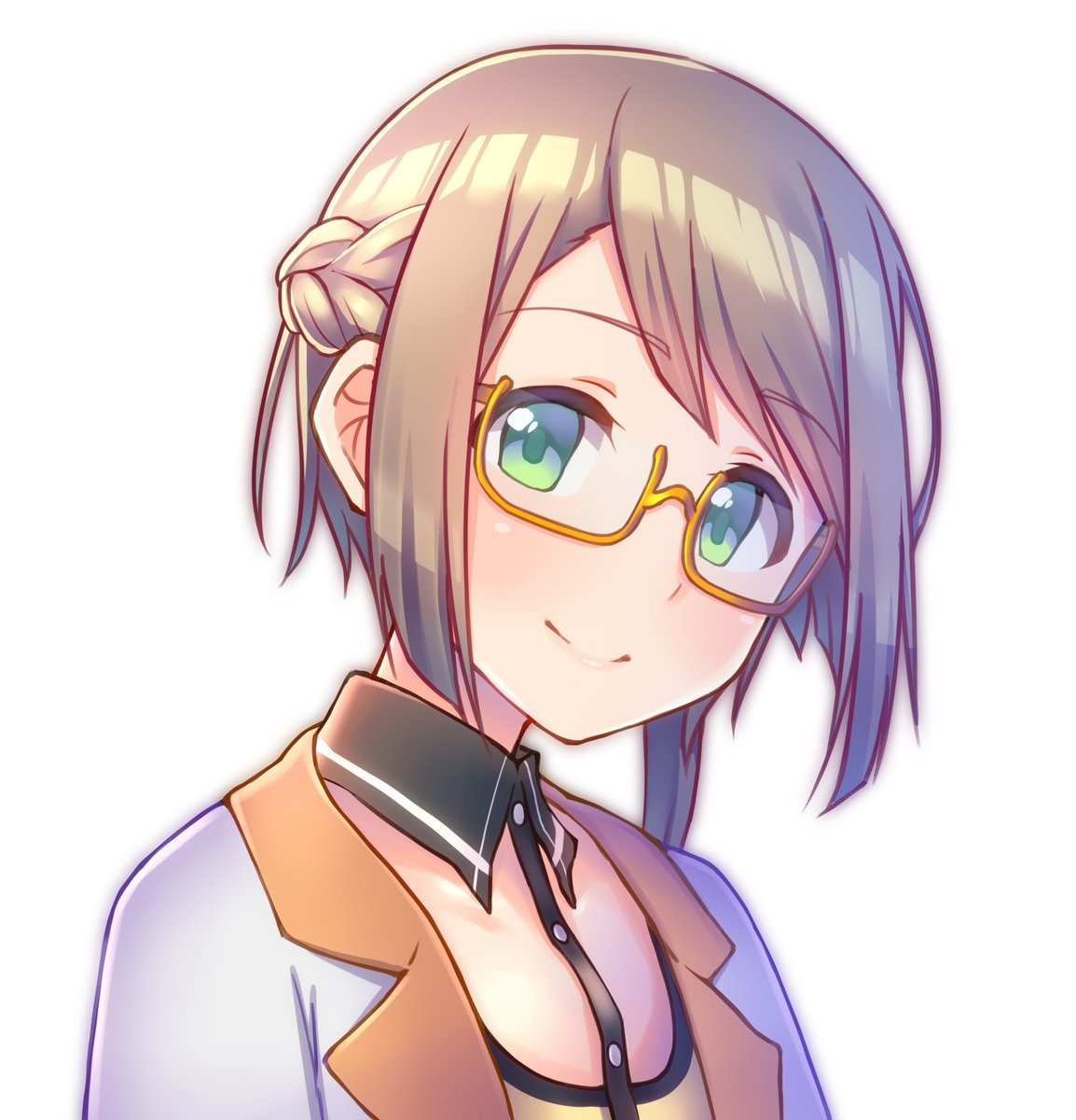 1girl solo glasses green eyes smile short hair white background  illustration images