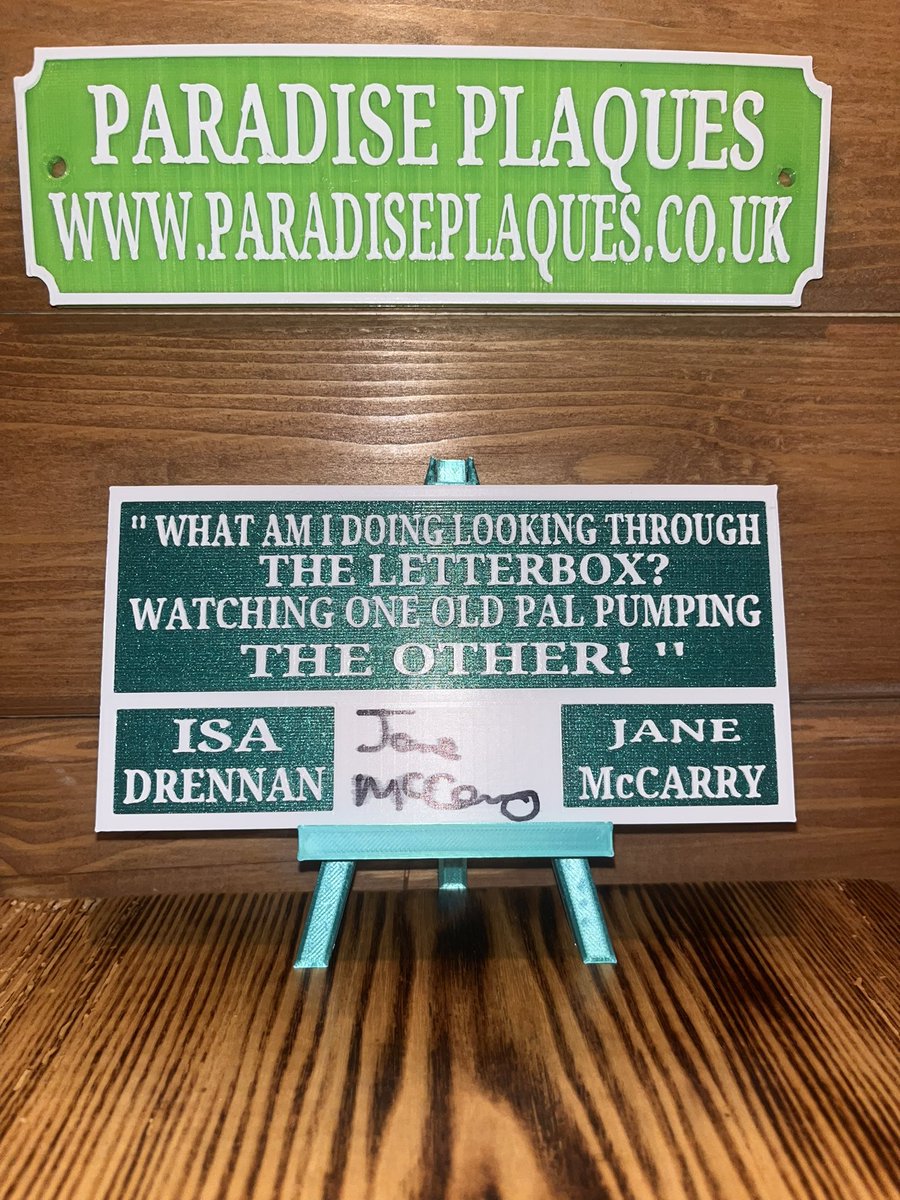 ParadisePlaques's tweet image. Competition time. 
To Win this signed #stillgame plaque , signed by Isa (Jane McCarry),
Simply follow these steps.
☑️RT
☑️Tell us which character from the show you would love to go for a pint with and why
☑️Must be following this account. 
Comp ends Wednesday 6pm.
Thanks.