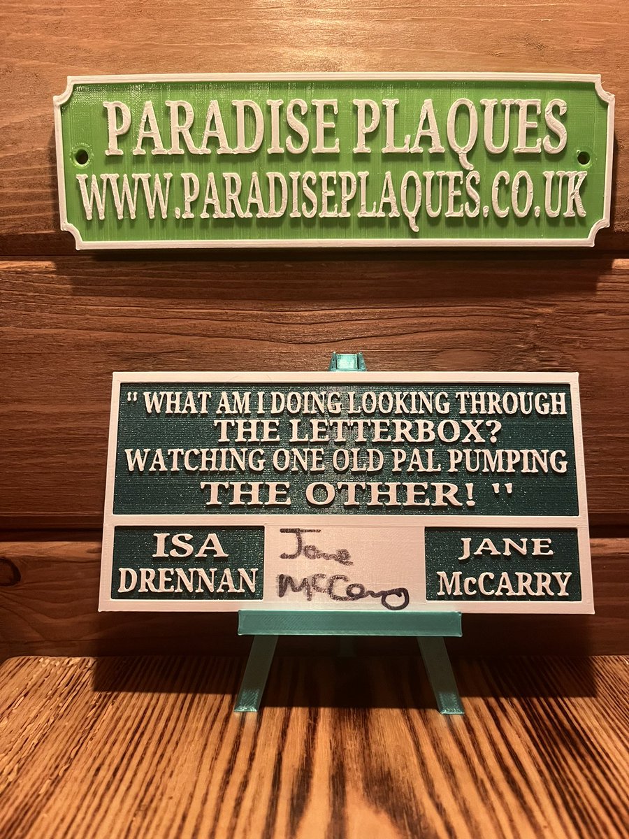 ParadisePlaques's tweet image. Competition time. 
To Win this signed #stillgame plaque , signed by Isa (Jane McCarry),
Simply follow these steps.
☑️RT
☑️Tell us which character from the show you would love to go for a pint with and why
☑️Must be following this account. 
Comp ends Wednesday 6pm.
Thanks.