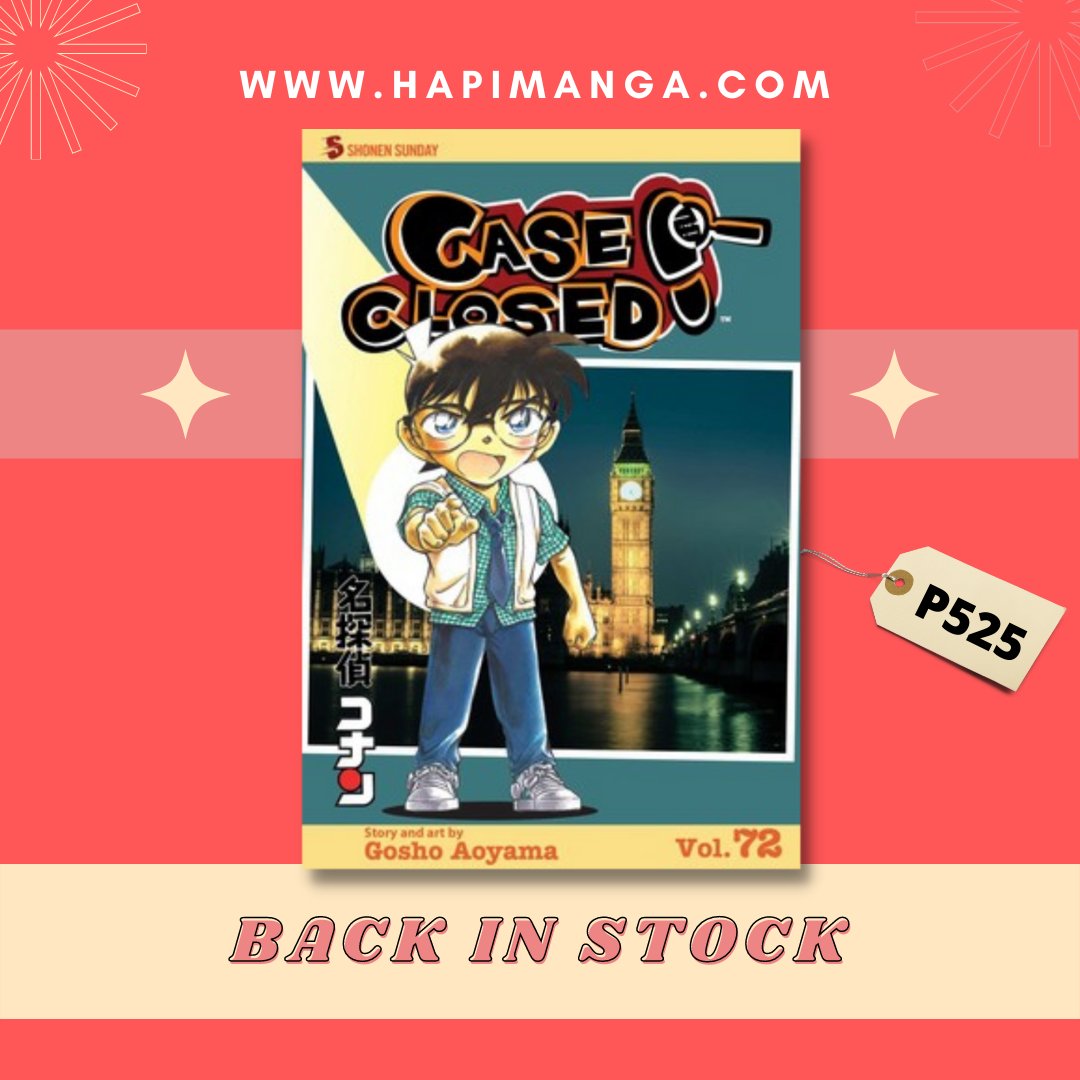 HapiManga's tweet photo. RESTOCK UPDATE!

Case Closed is now available in stock at https://t.co/h3Kl8o1PcR for PHP 525 only! 🤩

Also available on Shopee for PHP 550 (due to Shopee fees) : https://t.co/aP8hYds2wc

Guaranteed:
💛 Brand New
💛 Official Viz Manga
💛 Ships 2-7 days https://t.co/pL7ZW9Ok1d