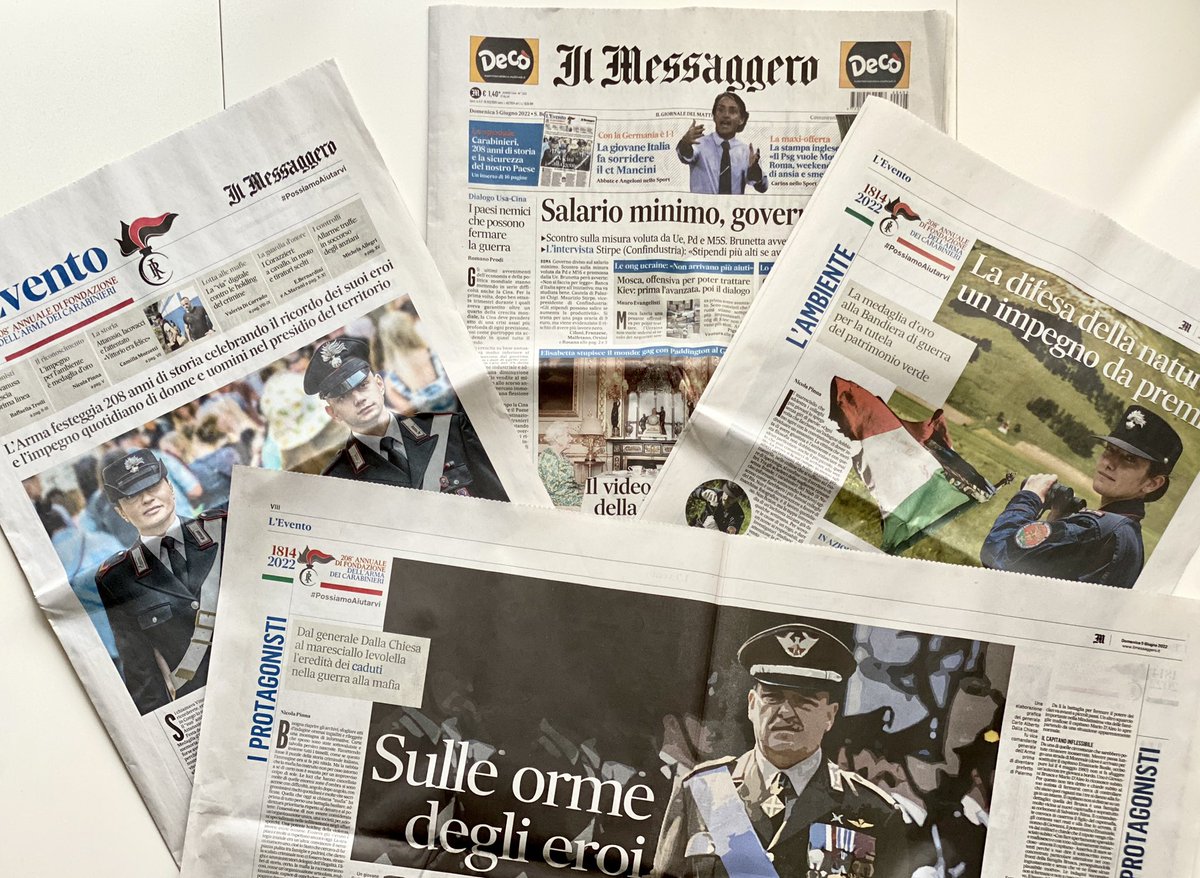Nicola Pinna (@nicola_pinna) on Twitter photo Domani i <a href="/_Carabinieri_/">Arma dei Carabinieri</a> festeggiano i 208 anni dalla fondazione. E oggi su <a href="/ilmessaggeroit/">Il Messaggero</a> un inserto speciale di 16 pagine per raccontare le operazioni speciali quotidiane di tutti i militari sparsi per l’Italia. Dai reparti d’élite alle stazioni di periferia. Domani i <a href="/_Carabinieri_/">Arma dei Carabinieri</a> festeggiano i 208 anni dalla fondazione. E oggi su <a href="/ilmessaggeroit/">Il Messaggero</a> un inserto speciale di 16 pagine per raccontare le operazioni speciali quotidiane di tutti i militari sparsi per l’Italia. Dai reparti d’élite alle stazioni di periferia.
