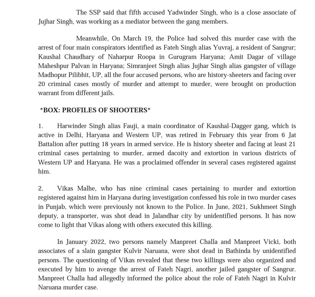 Good job done by SSP Jalandhar Rural and his team who have single-handedly been able to apprehend 2 shooters &amp; 7 associates (Total 9) involved in killing of Kabaddi player Sandeep Singh in Jalandhar in March 2022.