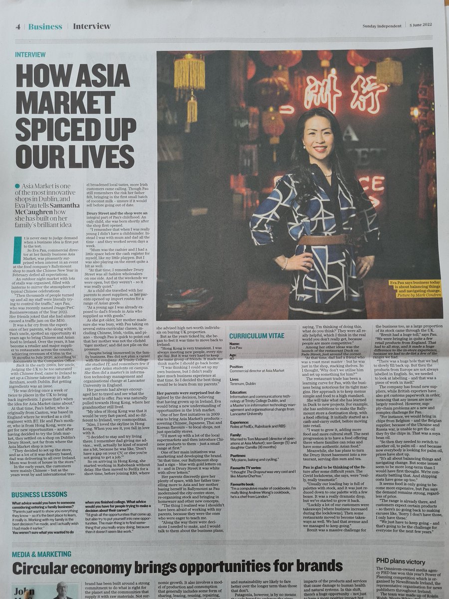 Pau_Pau_Food's tweet photo. Thank you @smccaughren for the lovely article and Mark Condren for the pictures.  #sundayindependentbusiness #asiamarketie #bwoty22 
 https://t.co/5pRtX81Ag8 https://t.co/BHueRMjerR