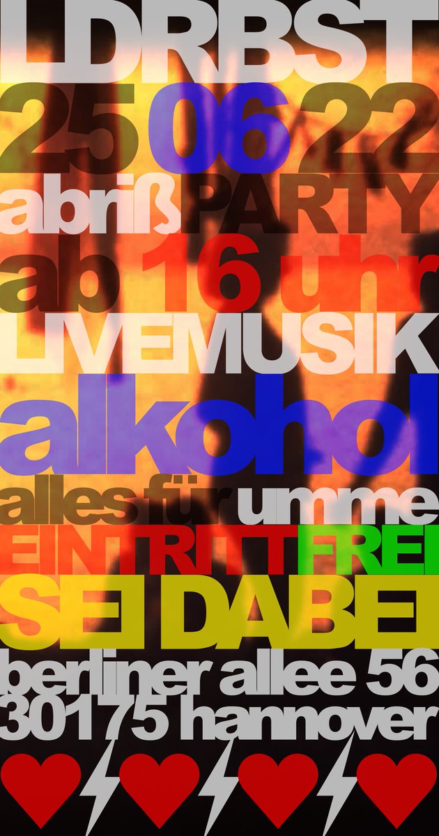 ldrbst8's tweet photo. Feiert mit uns unsere Kinoschließung! Los geht's am 25.06.2022 in der Berliner Allee 56, 30175 Hannover. Der Eintritt ist frei! Es gibt Livemusik und Alkohol, so lange der Vorrat reicht. Seid dabei!
#ldrbst #lodderbast #hannover #niedersachsen #konzerte #kino #kultur #halligalli https://t.co/tZePJIhpdj