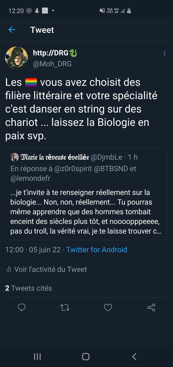 Dulzer_'s tweet photo. @DjmbLe @Moh_DRG Parfait je suis content que tu t'y connaisse en biologie, tu vas pouvoir nous expliquer comment un homme peut tomber enceinte stp https://t.co/oOyxaMSOkh