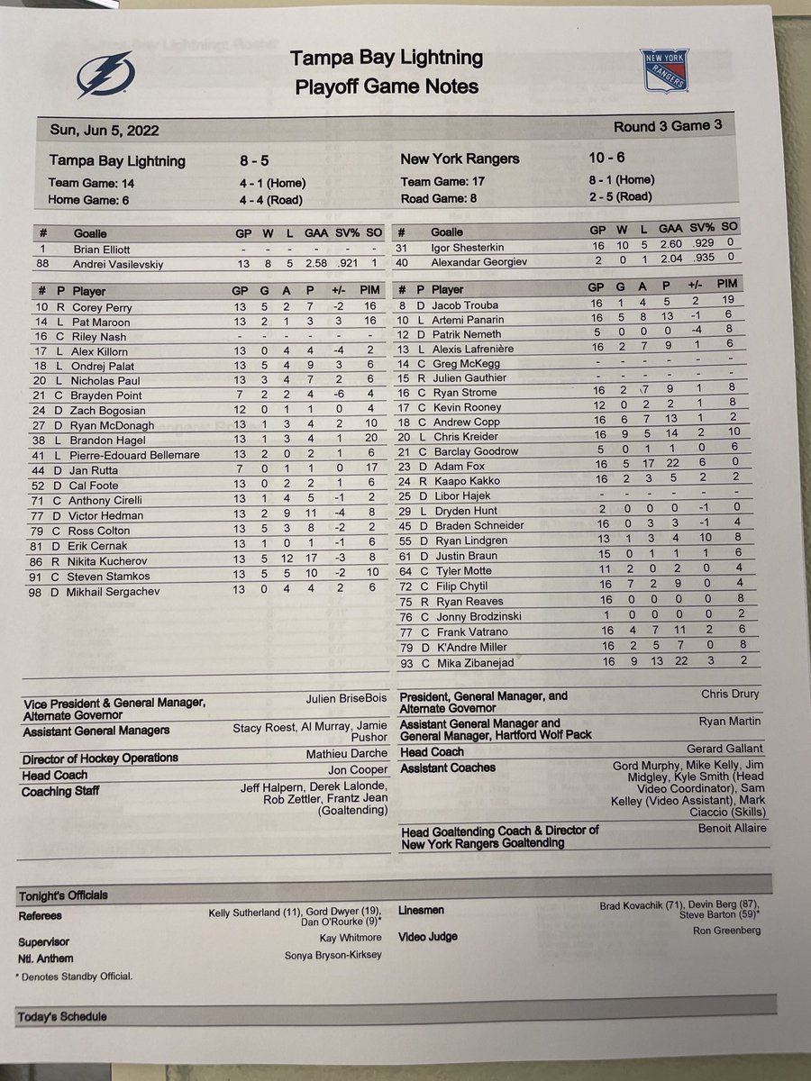 A Sunday afternoon on the Bay as ⁦<a href="/TBLightning/">Tampa Bay Lightning</a>⁩ hosts ⁦<a href="/NYRangers/">New York Rangers</a> committed to extending Bolts remarkable Stanley Cup reign. Join ⁦<a href="/DaveRandorf/">Dave Randorf</a>⁩ and two time Cup Champ Brian Engblom with our extended ⁦@BallyLightning⁩ coverage at the final horn.