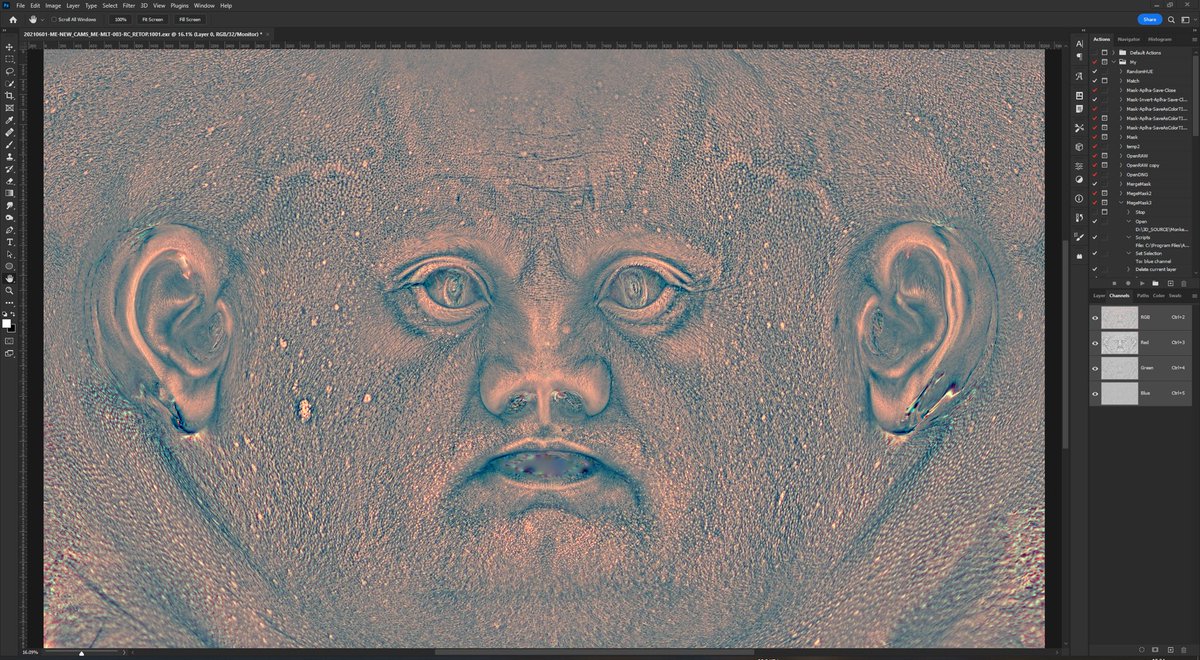 ssh4net's tweet photo. Texturing (texture projection) from multi-channel low/mid/high photometric displacement. It work well and not mixed channels as i worried.
Now just need find best processing coefficients to preserve most of usable information and displacement solver production ready
#photometric https://t.co/KDmwxNBHJR