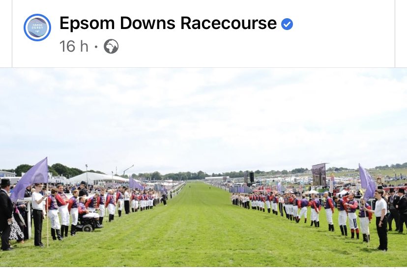 Great shot of two of The Horton’s Young Creatives (flag bearers front left and right) leading the jockeys.