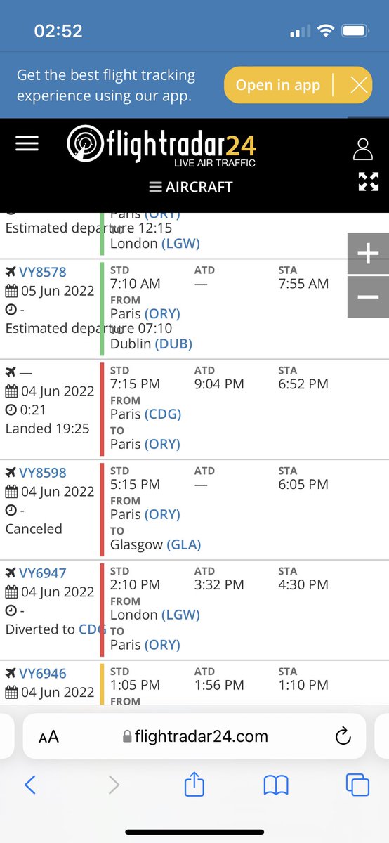 renmayling's tweet photo. @vueling VY8598 was cancelled because plane got redirected to CDG due to bad weather. Not getting compensation due to bad weather but below shows that plane arrived into ORY at 1925. Does not make sense?? https://t.co/FW5VNK8wFJ