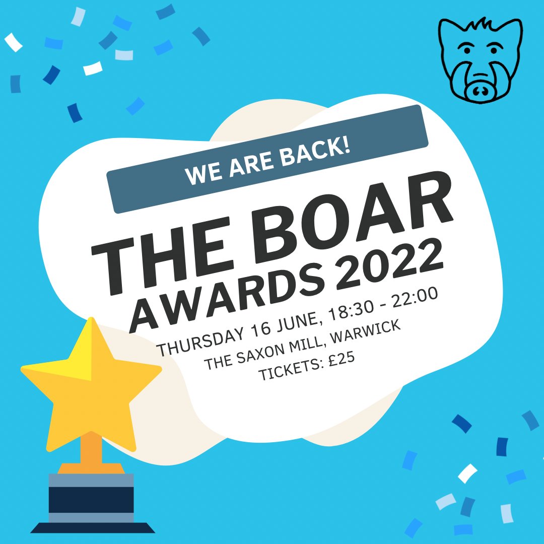 After a two-year break, Boar Awards are back!

The annual awards night congratulates our writers and editors for their outstanding contributions across the past year🏆

Visit the Facebook event page for more info: fb.me/e/39ctPdqVb
