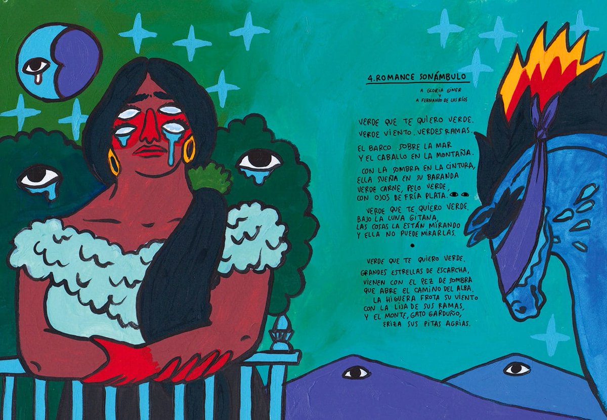 Celebramos el 124 cumpleaños de Federico con la ilustración de <a href="/RicardoCavolo/">Ricardo Cavolo</a> del libro Romancero Gitano 💚