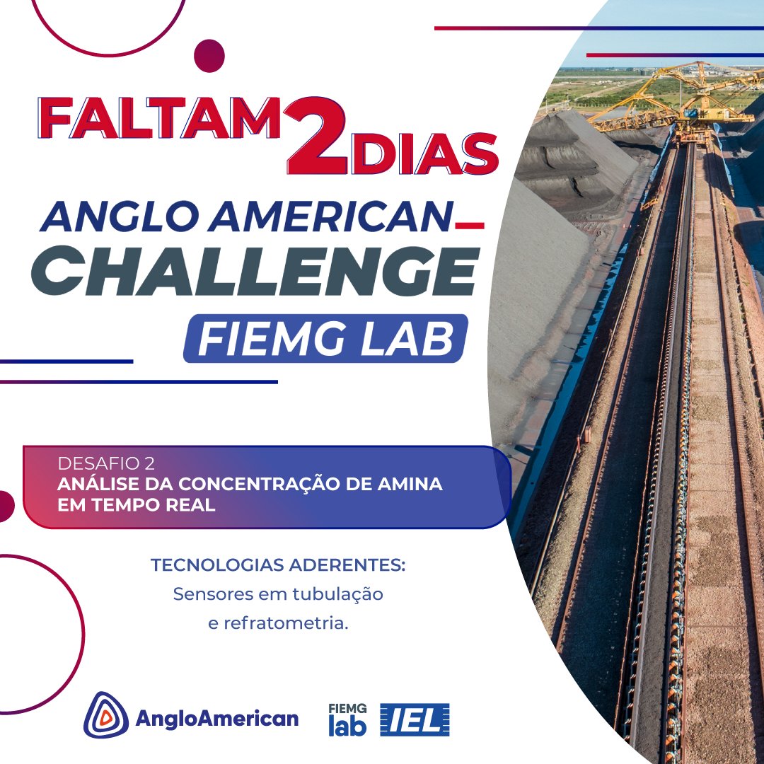 fiemglab's tweet photo. O TEMPO ESTÁ ACABANDO! 🗓FALTAM 2 DIAS para encerrar as inscrições no Anglo American Challenge FIEMG Lab! https://t.co/wu3tKrEWx7 Sua startup tem soluções tecnológicas com #sensoresemtubulação ou  #refratometria ? Venha se conectar com a Anglo American no Challenge FIEMG Lab.🚀 https://t.co/Fpm6M0IYV0