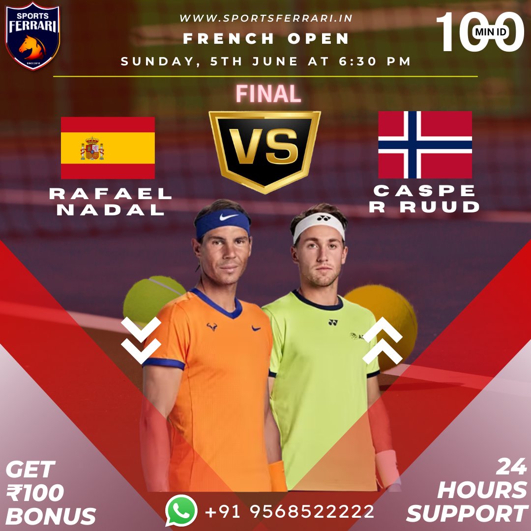 SportsFerari's tweet photo. Final Today French Open!!! 

Create your ID Now at: 
https://t.co/TJt7ezSLsK 

WhatsApp us now: https://t.co/yHLirMkyz1 
.
.
.
#Sportsferrari #sports #onlineid #id #onlinegame #gameonline #getyourid #playnow #Sportsferrari #frenchopen #rnadal #rafaelnadal #CasperRuud https://t.co/qRqSeRyoay