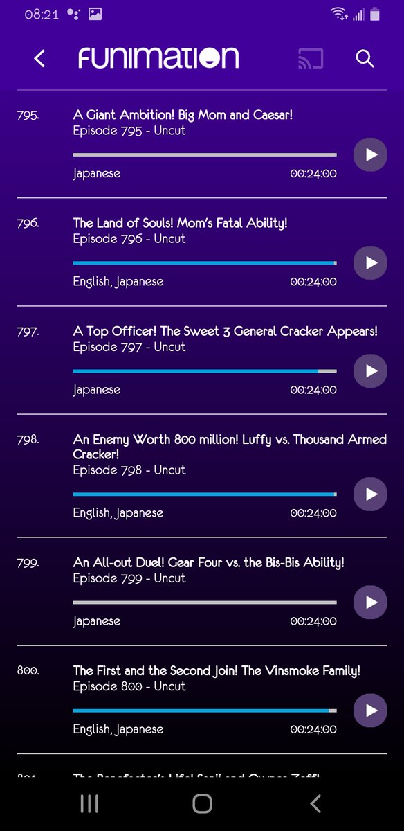 sauazul's tweet photo. @OnePieceAnime @Funimation 5 out of 12 episodes from 795 to 806 are in Japanese ONLY.

795,797,799,805 806 https://t.co/2YpMY7qzgS