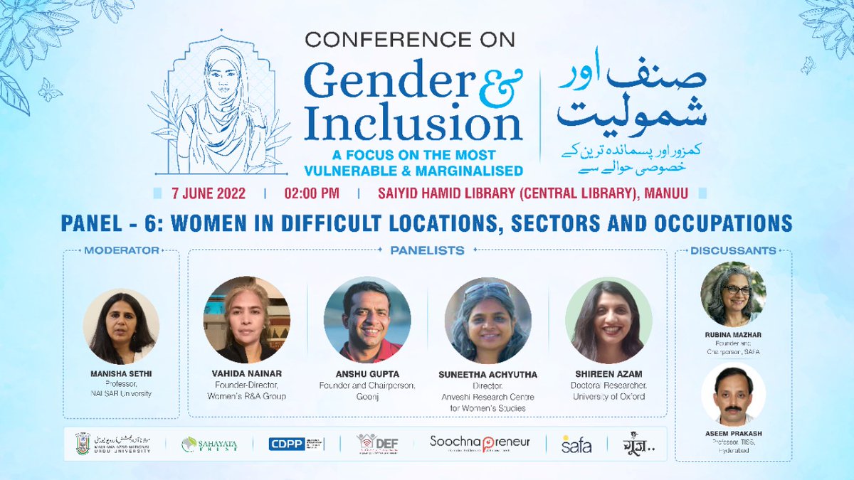 cdpp_india's tweet photo. Join @anshugoonj, @RubinaMazhar, @shireenazam and other experts on the discussion of women in difficult locations, sectors and occupations.

Register now at: https://t.co/r9GPnpu3vM https://t.co/dJPC47n99G