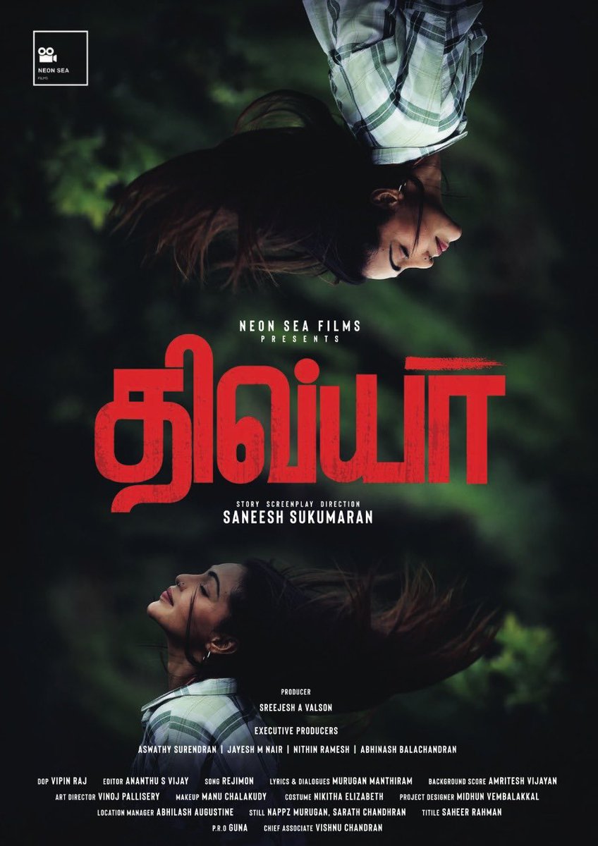 Vani Bhojan (@vanibhojanoffl) on Twitter photo Delighted to share the Title & First Look of ‘DIVYA’ . An investigative drama under the banner of NEON SEA FILMS.
Wishing the entire team of DIVYA all the very best! 😊
<a href="/SaneeshSukumar/">Saneesh Sukumaran</a>
@<a href="/VEMBALAKKAL/">MIDHUN VEMBALAKKAL</a>
<a href="/VishnuC71311138/">Vishnu Chandran</a>
<a href="/sampathramactor/">sampathram</a>
@shaashvibala
@vipinraj_cinematogrpher Delighted to share the Title & First Look of ‘DIVYA’ . An investigative drama under the banner of NEON SEA FILMS.
Wishing the entire team of DIVYA all the very best! 😊
<a href="/SaneeshSukumar/">Saneesh Sukumaran</a>
@<a href="/VEMBALAKKAL/">MIDHUN VEMBALAKKAL</a>
<a href="/VishnuC71311138/">Vishnu Chandran</a>
<a href="/sampathramactor/">sampathram</a>
@shaashvibala
@vipinraj_cinematogrpher